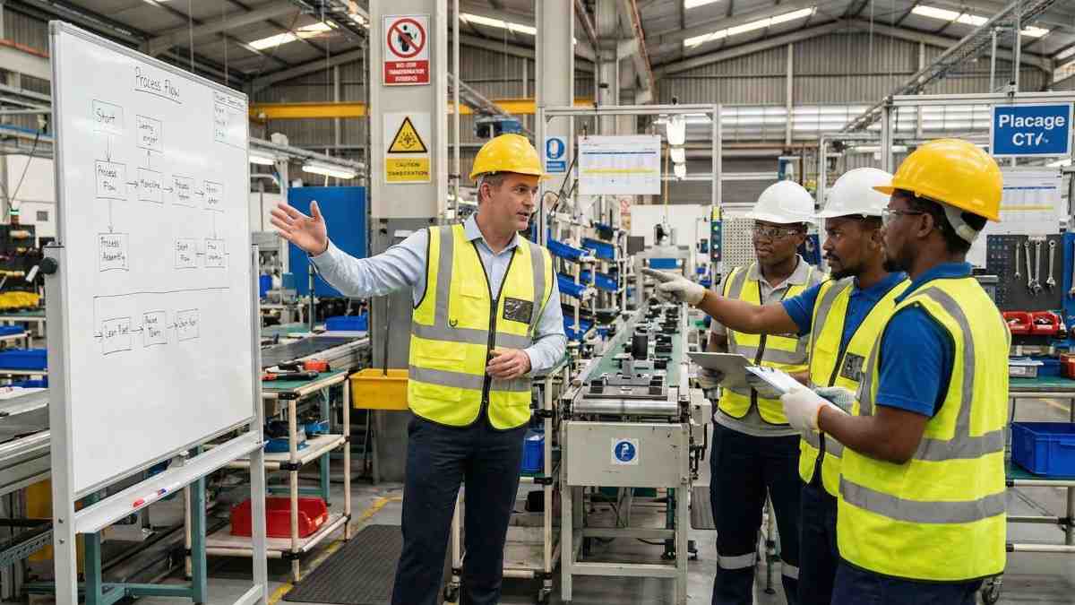 Consultant working alongside a team on site